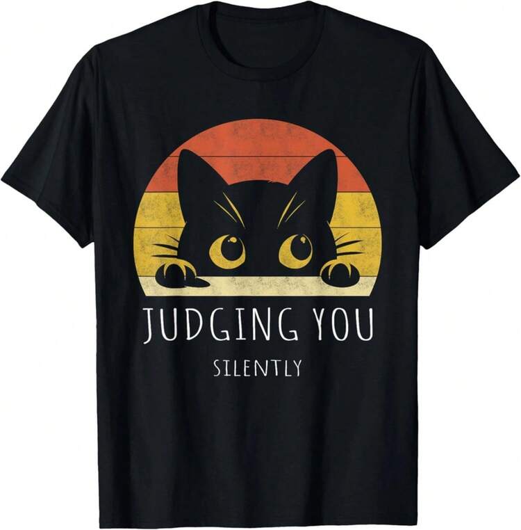 Funny Black Cat Judging You Silently Sarcastic Cat Unisex T-Shirt - Black - View 1