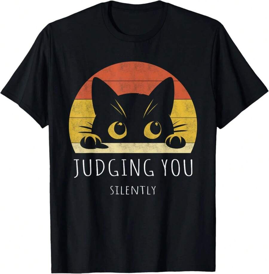 Funny Black Cat Judging You Silently Sarcastic Cat Unisex T-Shirt - 黑色 - 查看 1
