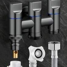 1pc -Plated Zinc Alloy 3-Way Diverter Valve, Faucet Accessory Splitter Valve, Multi-Function 1-In 3-Out Water Diverter Valve With Independent Control Handle, Suitable For Washing Machine And Toilet - Black and Gray - View 2