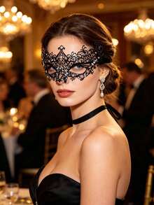 1pc Wedding Halloween Mask Eye Cover, Black Starry Rhinestone Mask, Adult Women Party Eye Accessory, Masquerade Ball Accessory, Party Gathering Photo Prop, Holiday Costume Prop, Suitable For Halloween, Bride, Evening Party, Masquerade Ball, Holiday Party, Cosplay - Multicolor - View 1