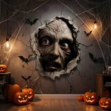 1/3 piezas Pegatinas de pared con cara de zombi agrietada y aterradora, calcomanías removibles e impermeables de pared rota de terror, decoración de casa embrujada espeluznante para Halloween, dormitorio, puerta, interior del hogar, regalo - Pegatinas de terror - Ver 3