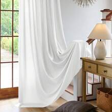 Cortina De Terciopelo Liso Con 8 Botones (1 Pieza), Tejido Suave Y De Alta Calidad, Mejora El Estilo De Su Hogar, Perfecta Para Complementar Cualquier Estilo De Decoración Moderna. - Blanco - Ver 6