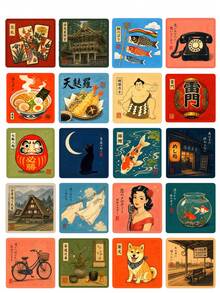 50pcs Light Academy Style Japanese Retro Material Stickers, Ukiyo-E Reading Lady Cat Traditional Landscape Waterproof Stickers, Suitable For Junk Journal, Book Lovers Decoration - Fresh and Clean - View 8