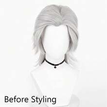 Anime Game Cosplay Grey Synthetic Wig Short Straight Men Fluffy Heat Resistant Wig For Daily Party - Light Grey - View 2