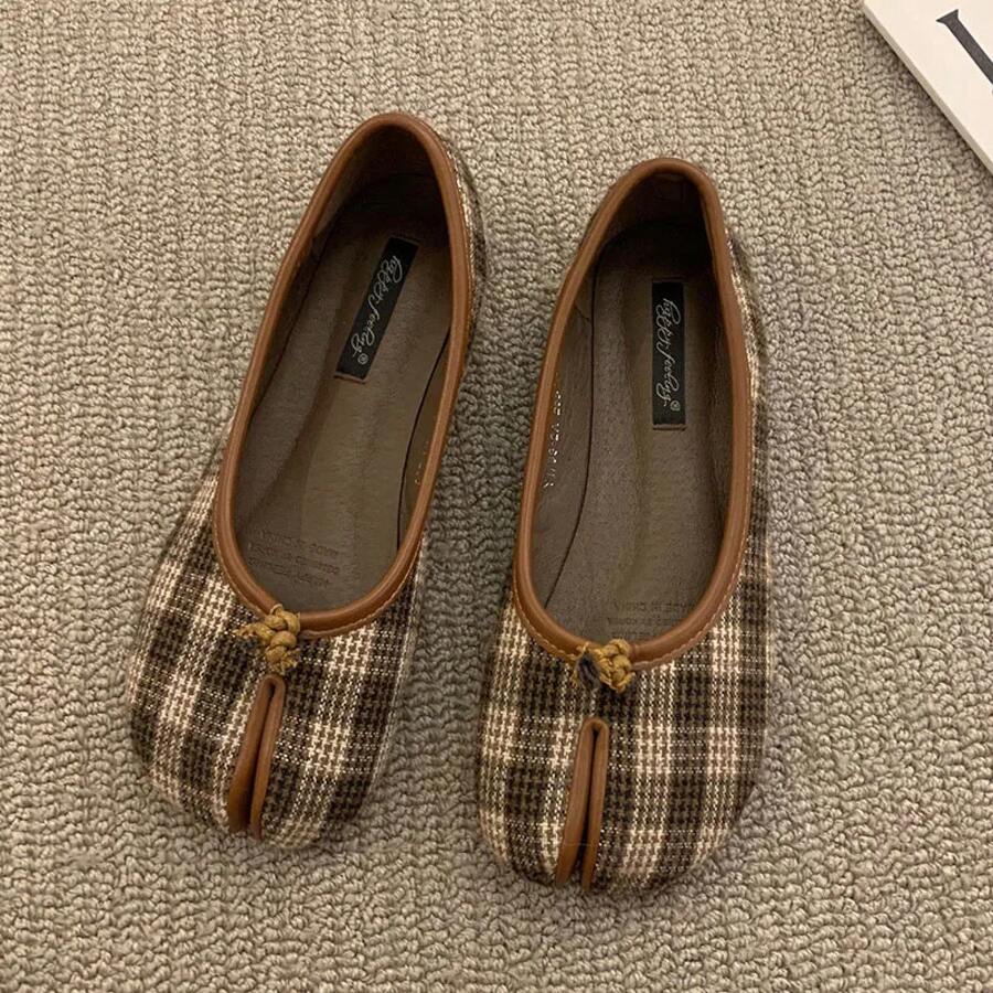 Tabi -zapatos planos de piel de microfibra para mujer, zapatillas cómodas con punta dividida, mocasines de fondo suave, lisos