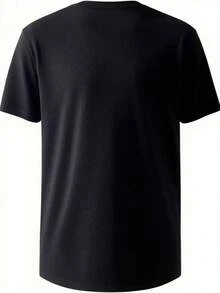 Men's T-Shirt, Men's Summer Sports T-Shirt, Micro-Stretch Knit Fabric, Printed T-Shirt, Regular Fit, Micro-Stretch Clothing, Graphic Print T-Shirt, Casual Style - 黑色 - 查看 5