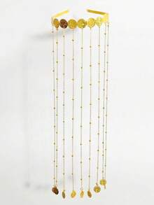 1pc Gold Positioning Bead Chain Tassel Coin Pendant Women's Hair Accessory Jewelry Headband Bridal Wedding Jewelry Head Chain (Random Number Of Positioning Beads On Chain) - Gold - View 8