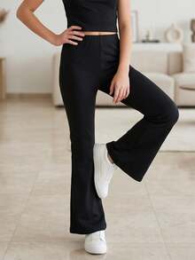 Young Girl' Flared Pants 2025 New Design Summer Lightweight Solid Color Versatile Casual Bootcut Long Trousers - Black - View 3