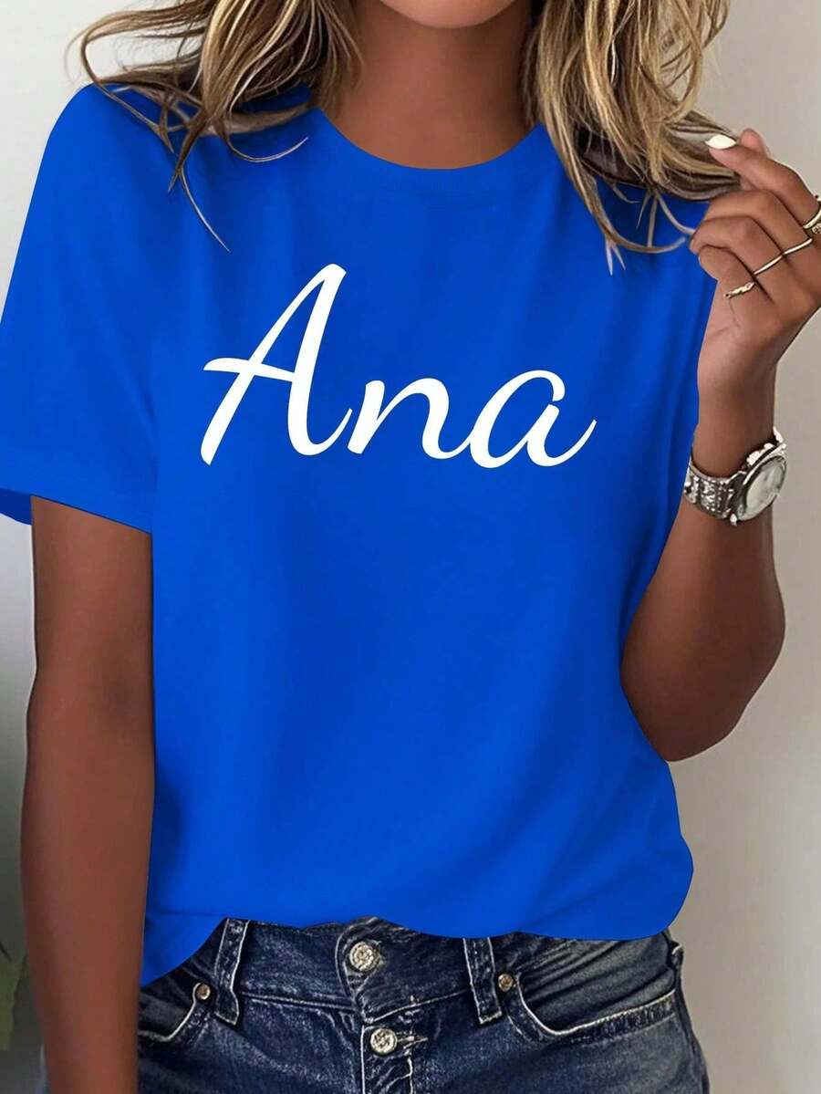 Soft Cotton Summer T-Shirt, 100% Cotton Casual Printed Tee, Ana's Birthday T-Shirt, Made Of Soft And Pure Cotton For Women - Vintage Urban Style, Unisex, Loose Fit, Short Sleeve And Cut - 藍色 - 查看 1