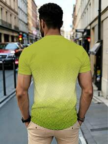 Camiseta de manga corta para hombre en verde degradado - Camiseta ligera y transpirable de poliéster con cuello redondo y mezcla degradada ombre, adecuada para ropa de calle, estilo urbano, - Negro - Ver 2