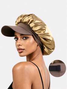 1pc Women's 30cm Diameter Satin Wide Brim Sleeping Cap & Hair Wrap Cap For Daily Use Silk Bonnet Satin Bonnet,Beach,Travel - White - View 10