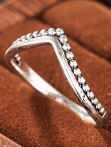 Wavy Bead Ring With Twisted Band And Round Bead Texture, Unique Statement Ring For Women's Daily Commute And Casual Wear, Exquisite Fashion Elegant Accessory - Antique Silver - View 1