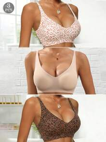 3件組女款豹紋無縫舒適露背細肩帶內衣 - 彩色 - 查看 2