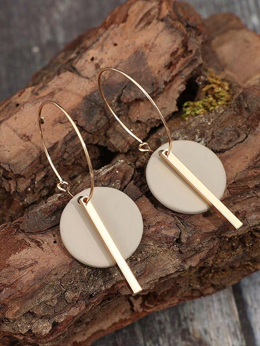 Par de Pendientes de Aro de Aleaciócon Forma deírculo y Barra Geométricos Minimalistas Bohemios, Pendientes de AleacióMulticolor de Moda para Mujer, Regalo - Blanco - Ver 1
