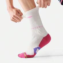 LI-NING Basketball Series Antibacterial Mid-Calf Socks Cushioned Shock Absorbing Socks For Training & Running AWLW037 - White/Bright Pink/Fluorescent Grass Green - View 2