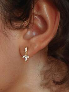 1pc S925 Sterling Silver Tassel Zirconia Geometric Stud Earrings, Fashionable Luxury French Design Women's Ear Jewelry - Geometry 6 - View 9
