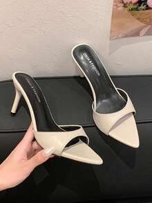Sandali Mule con tacco a spillo beige, punta affusolata, cinturino singolo, stile europeo sexy, scarpe da donna con tacco alto - Beige - Visualizzare 2