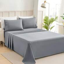 Impala Juego de cama 4 piezas - Juego de cama individual 4 piezas microfibra suave azul colores sólidos - sábana plana, ajustable y 2 fundas - Gris - Ver 1