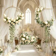 4pcs Metal Floral Wreath Wall Decor Set, No Flowers Included, 7.87 Inch Gold Round Square Triangle Hanging Wreath Frames, With 5m Jute Rope, Bohemian Style Geometric Iron Ring Wall Decor, Suitable For Wedding, Window, Door, Nursery, Bedroom, Home Indoor And Outdoor DIY Floral Decoration - View 9