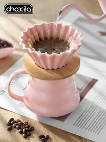 choxila 1 Set/2pcs Pink Coffee Pot Set 450ml Ceramic Pour-Over Coffee Pot With Pink Ceramic Filter - Pink Ceramic Two-piece Set - View 3