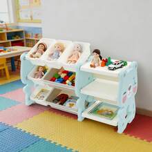 Kinder Spielzeug Aufbewahrung mit 7 Aufbewahrungsboxen für Spielzimmer, Blau - Blau - Übersicht 2