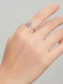 Adjustable Cat Tail Ring, Silver-Plated Cute Kitten Open Wrap Ring, Black Eyes, Fashionable Animal Personality Accessory, Suitable For Women's Daily Wear - Silver - View 7