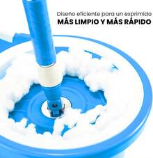 Giratorio Mágico con Cubeta Exprimidora, Cabezal de Microfibra Rotatorio 360°, Mango Telescópico Ajustable, Sistema de Limpieza Eficiente para Pisos de Madera, Cerámica, Mármol y Más (NEGRO) - Azul - Ver 6