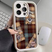 Plaid Heart  Face Phone Case Suitable For Apple 16,  17 Pro, New 15 Pro, Premium 14, Anti-Drop 13 - 金剛砂-白色-格紋愛心笑臉 - 查看 3