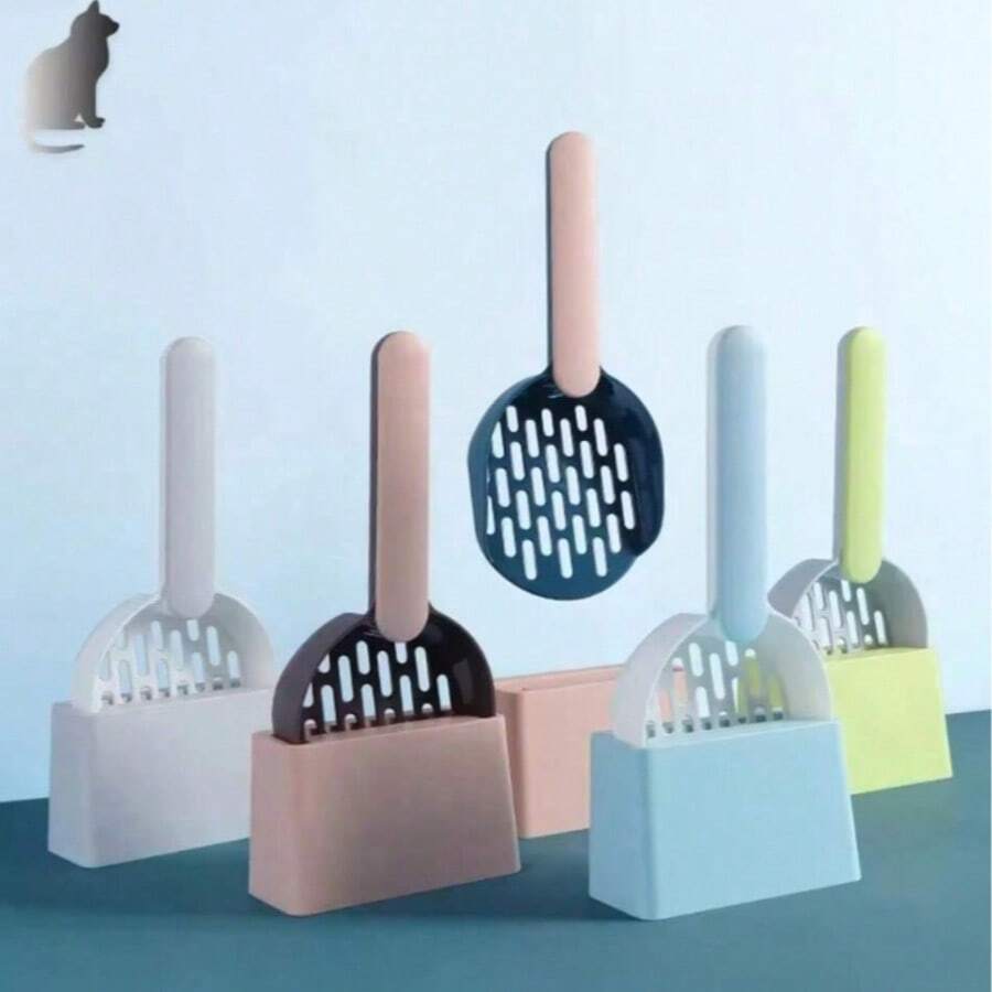 Cat Litter Scoop Plastic Cat Litter Scoop With Base Self-Cleaning Cat Litter Box Scoop Kitten Toilet Cleaning Tool Cat Supplies - Multicolor - View 1