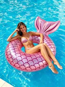 Anillo inflable de natación con cola de sirena, anillo de natación con patrón de escamas, adecuado para fiestas de verano en la playa y la piscina - Multicolor - Ver 8
