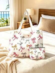 2 piezas/1 set Bolso de mano estampado, diseño colorido. Bolso de hombro de moda, bolso de mano, bolsa de compras, adecuado para compras, oficina, vacaciones, uso diario - Multicolor - Ver 10