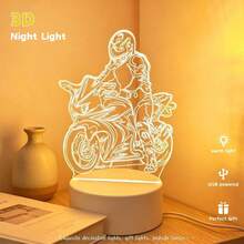 摩托車騎士 3D 夜燈，壓克力 LED 桌燈，摩托車愛好者的創意禮物，男孩女孩的生日與聖誕禮物 - 摩托車 - 查看 1