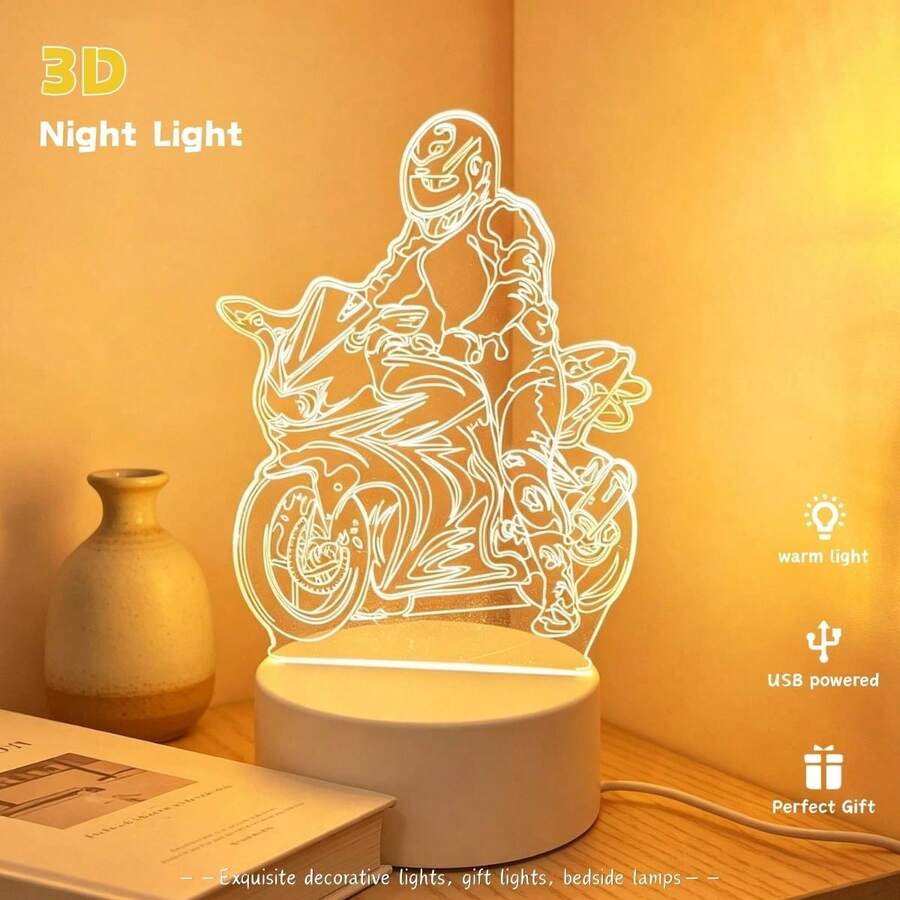 摩托車騎士 3D 夜燈,壓克力 LED 桌燈,摩托車愛好者的創意禮物,男孩女孩的生日與聖誕禮物 - 摩托車 - 查看 1