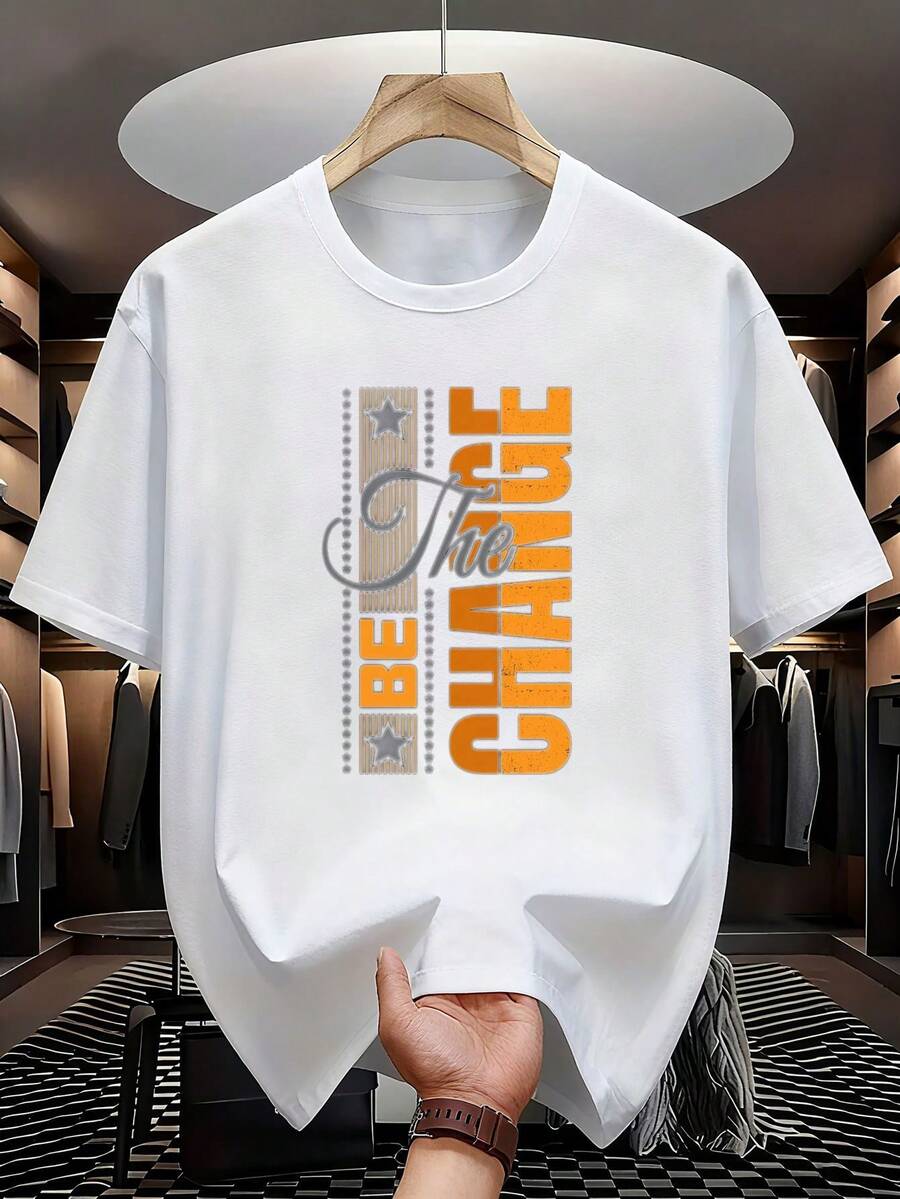 Be The Change Crew T-Shirt | Vintage Typography Graphics | Everyday Statement | Timeless Street Style - White - View 1
