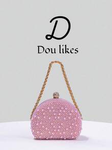 Elegante bolso de mano de noche con perlas azules en forma deágrima, bolso de mano de alta gama para vestido cheongsam, con cadena de metal, elegante bolso de fiesta para dama, adecuado pa - Rosa 3 - Ver 2