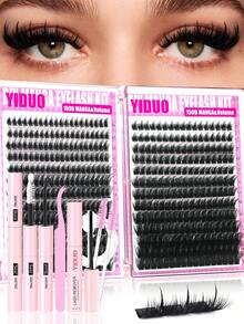 YIDUO 980片 6款混色簇狀接睫毛套組，80D-300D 尖底濃密 D捲睫毛 5-20mm，含 2 瓶膠水與封口液、卸除液、鑷子與刷子，家用 DIY 全套組 - 彩色 - 查看 10
