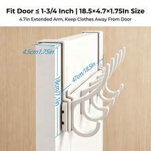 7 Hook Over The Door Hanger, 14 Hanging Spots, Fits 1.75 Inch Door, No Screw No Drill Metal Coat Rack, Towel Holder For Bathroom, Hat Organizer For Bedroom, Rust Resistant - View 6