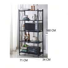 1pc 4-Tier Foldable Metal Storage Shelf With Lockable Wheels, Kitchen Storage Rack，No Assembly Rolling Organizer Rack, Sturdy\durable, Heavy Duty Display Shelving Unit For Kitchen Living Room Bedroom Bathroom Balcony, Nordic Minimalist Storage Rack - 查看 5