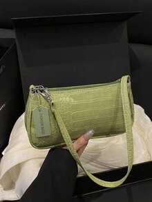Bolso de mano para mujer con estampado de cocodrilo, bolso de hombro estilo coreano, nuevo bolso de moda, bolso minimalista para uso diario, estilo retro. - Marrón café 2 - Ver 1