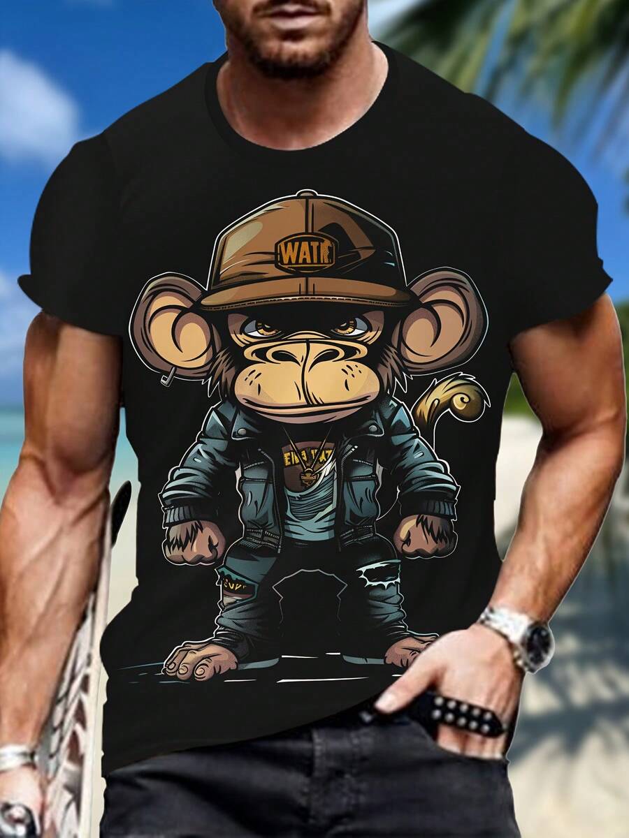 [Pierson Selection] Adult T-Shirt With 3D Digital Print, New Summer T-Shirt For Men - Hitam Tengah Malam - View 1