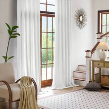 Cortina De Terciopelo Liso Con 8 Botones (1 Pieza), Tejido Suave Y De Alta Calidad, Mejora El Estilo De Su Hogar, Perfecta Para Complementar Cualquier Estilo De Decoración Moderna. - Blanco - Ver 4