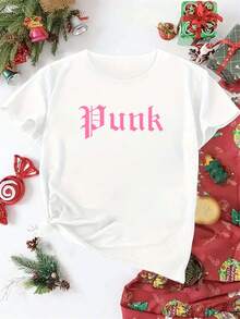 Una camiseta de estilo punk para mujer - de corte holgado, cuello redondo, manga corta, hecha de tela de elasticidad media, adecuada para conciertos, - Blanco - Ver 3