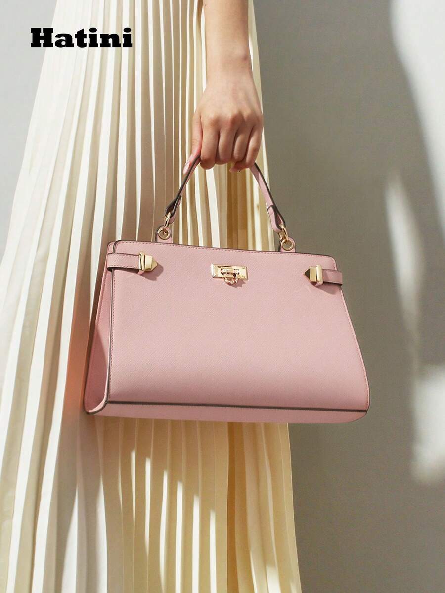 Hatini Unisex Design Fashion Handbag, Versatile Orange Large Capacity Square Bag, Artificial Leather Crossbody Bag With Adjustable Strap - Pink - View 1