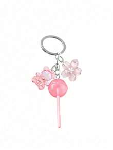 Cute Pink Lollipop Keychain With Acrylic 3D Transparent Bear And Flower Pendant, Kawaii Resin Keyring, Women/Girls Beautiful Key Ring, Round Lollipop Shaped Alloy Keychain, Daily Use, Mini Fashion Wallet Accessory, Can Decorate Phone, Bag, Backpack, Keys, Pants And Handbag, Perfect Small Gift For Mother's Day/Teacher's Day/Birthday/Valentine's Day/Summer, Lightweight Metal Key Ring With Lollipop And "Sweet" Candy Pendant - Multicolor - View 11