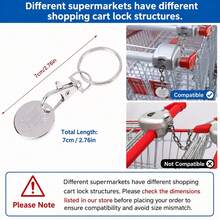 1pc/3pcs/5pcs Shopping Cart Token Supermarket Metal Stainless Steel Keychain, Key Ring Decoration With Lock (Different Supermarket Shopping Cart Lock Structures May Vary, Please Check The Size Marked In Our Store Before Ordering To Ensure Compatibility And Avoid Size Mismatch.) - Multicolor - View 2