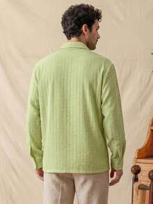 glestore Men's American Vintage Style Casual Textured Long Sleeve Shirt, Versatile Fashion, Suitable For All Seasons - Green - View 2