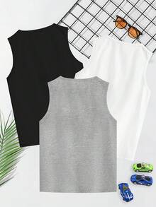 SU ER 3pcs Kaos Tanpa Lengan Pria Musim Panas Leher Bulat Motif Sederhana Kasual Modis, Cocok Untuk Olahraga Dan Pemakaian Sehari-hari - MultiWarna - View 2