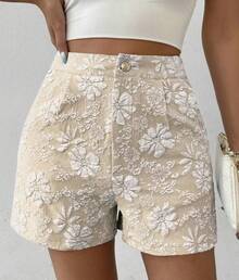 Nuevos shorts de mujer de verano, elegantes, de talle alto y pierna recta, con textura jacquard. - Negro - Ver 10