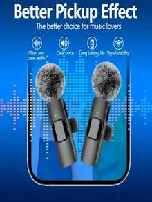 Micrófono de solapa profesional para grabación, batería recargable de 60mAh, 2 micrófonos, con protector de viento, reducción de ruido, compatible con múltiples teléfonos, adecuado para entrevistas, videos y podcasts - Ver 5