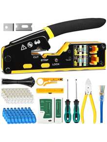 Yakiter Kit de RJ45 Crimp Herramientas158 Pcs Herramientas para Reparación de Red Ponchadora Jack RJ45 con Conector Tester y Pelacables Aptas para la Comprobación de Cables de Red Cat5 5E 6 6A - Amarillo - Ver 10